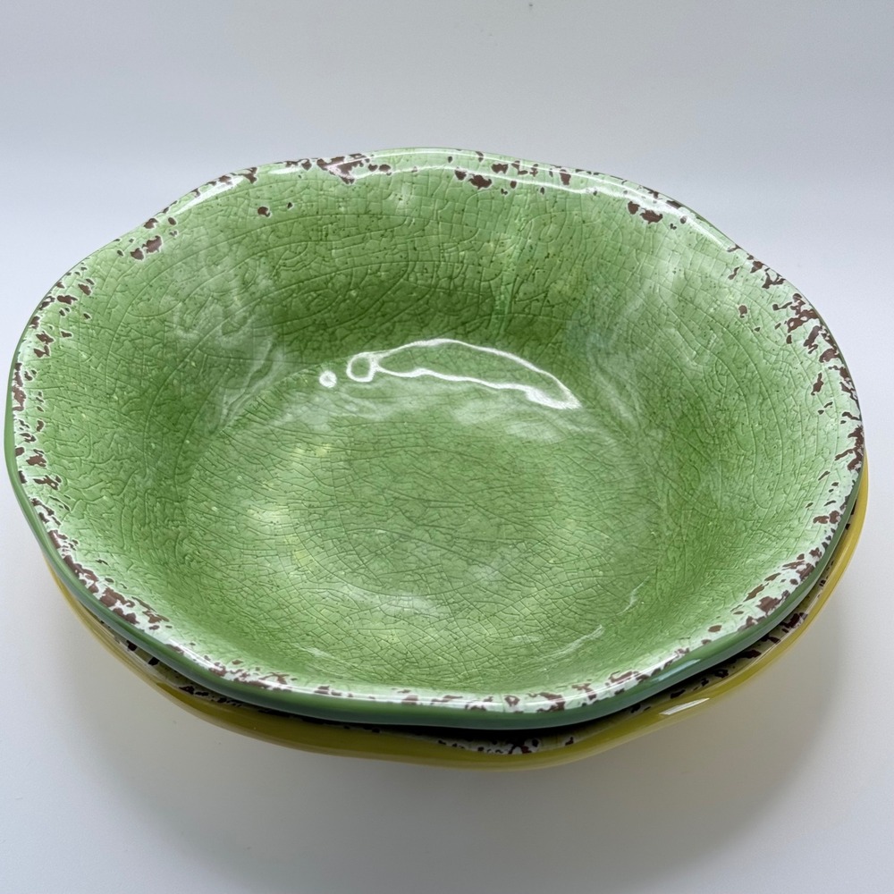 Pier 1 Imports Carmelo Melamine Dinnerware Set 2 Plates 2 Bowls Yellow Green - Picture 6 of 8